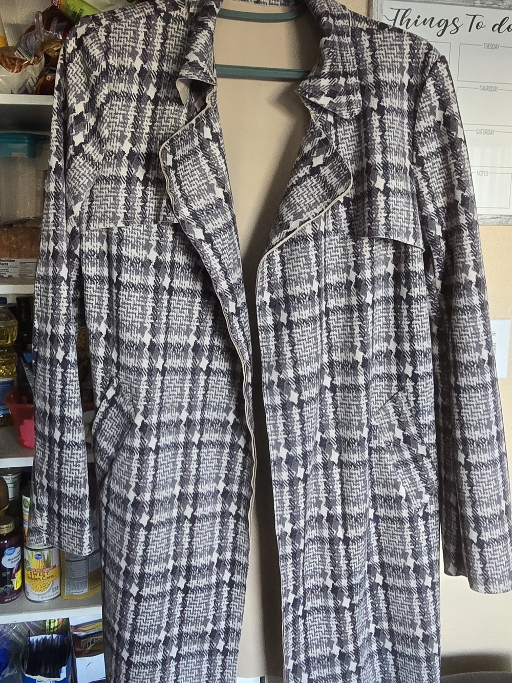 Solitaire Plaid Longline Trench Coat in Gray and White